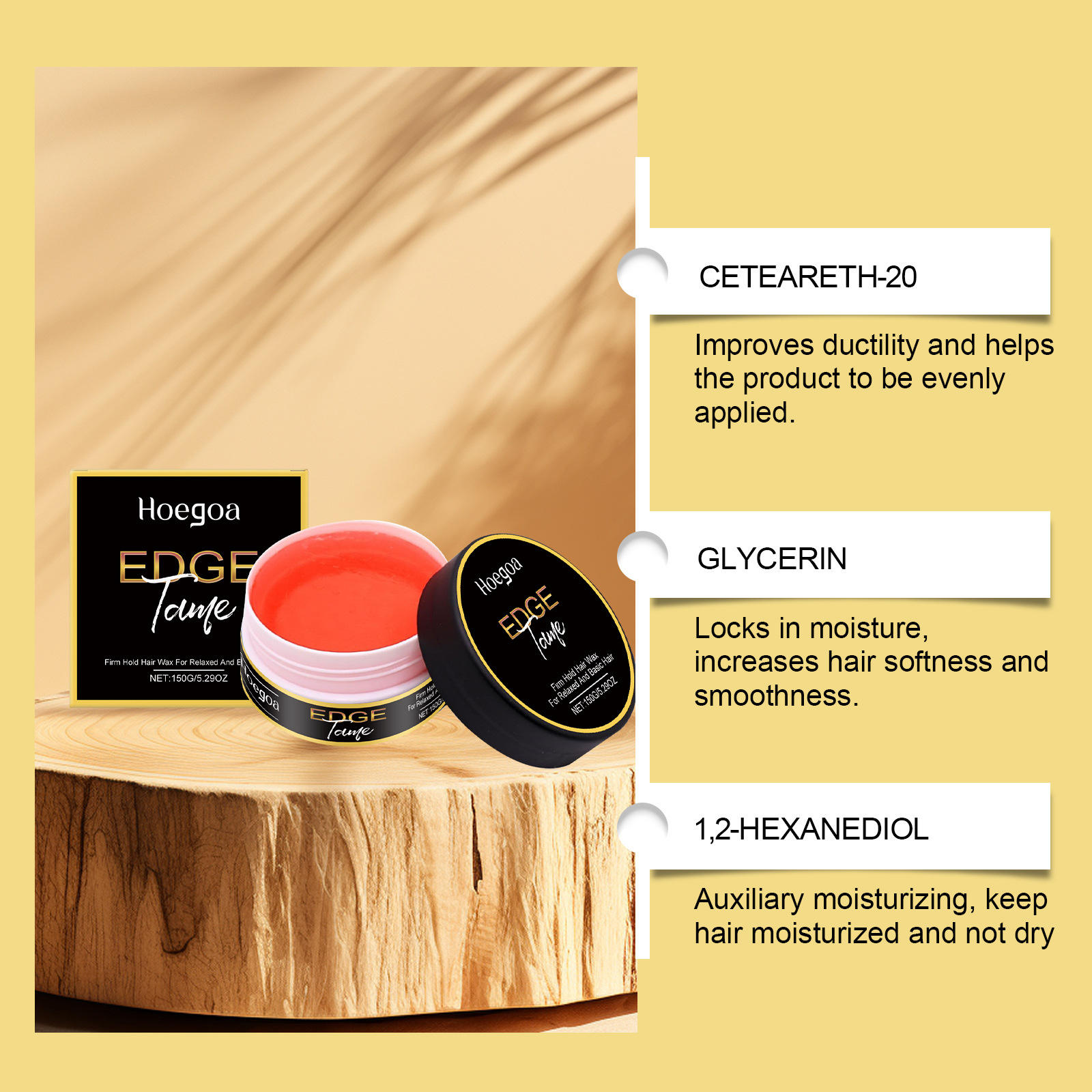Flyaway Taming Gel Wax – All Natural Strong Hold Edge Control & Texturizing Styling Cream (5.3oz/150ml)