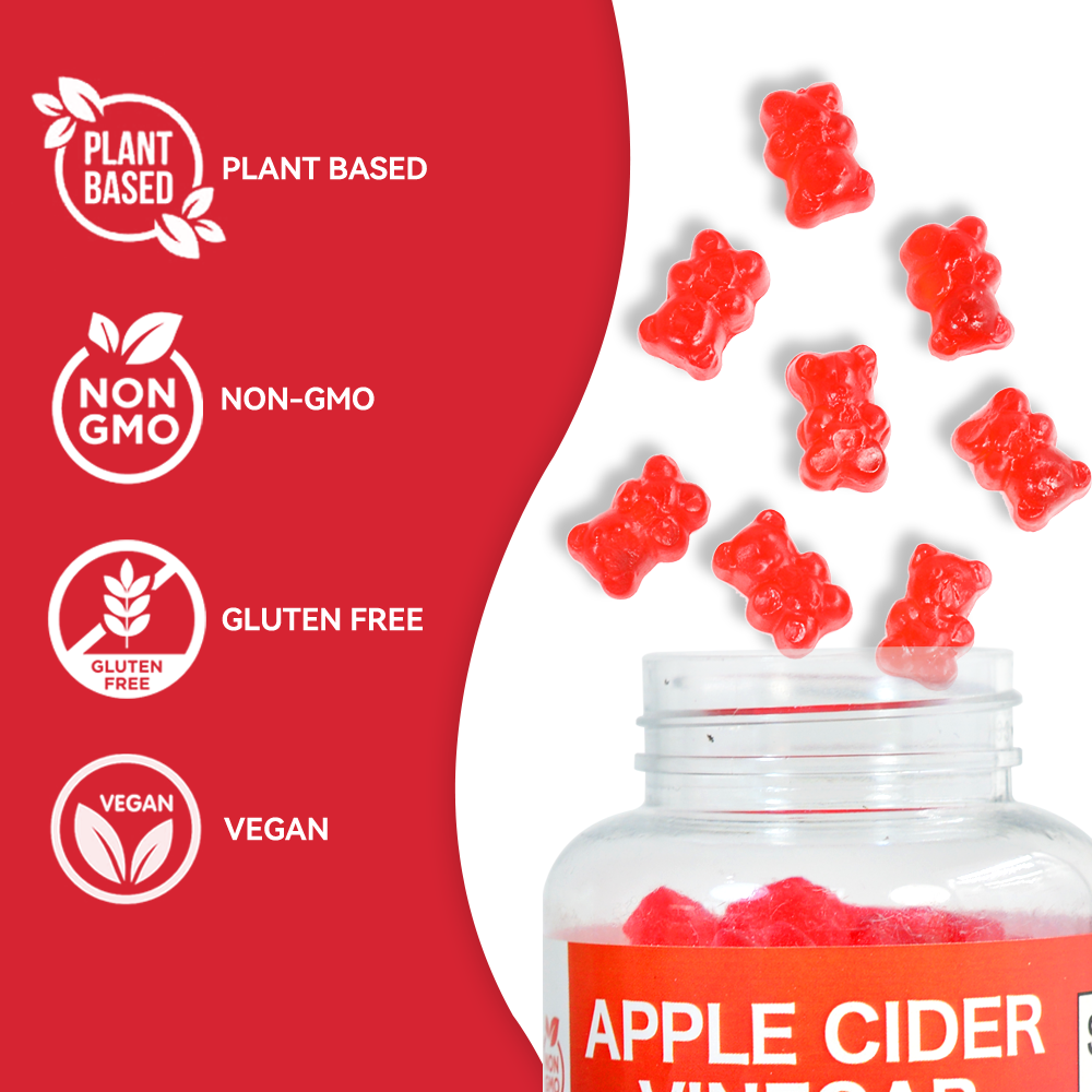 Chinaherbs Organic Apple Cider Vinegar Gummies – Vegan ACV Supplement with Vitamins B9 & B12 for Metabolism Support, Detox & Weight Management (60 Gummies)