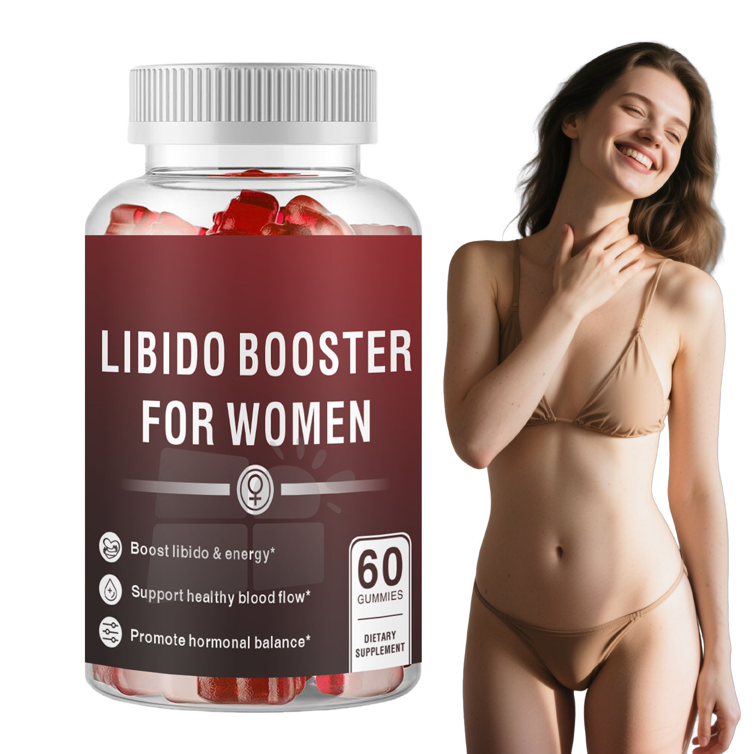 Premium Herbal Libido Booster Gummies for Men & Women – Natural Performance, Stamina, and Energy Supplement (60 Count, Berry Flavor)